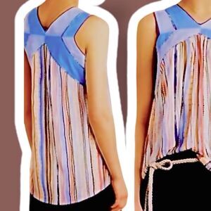 Anthropologie One September Metesa Patchwork Tank Top Stripe Knit Beach Medium